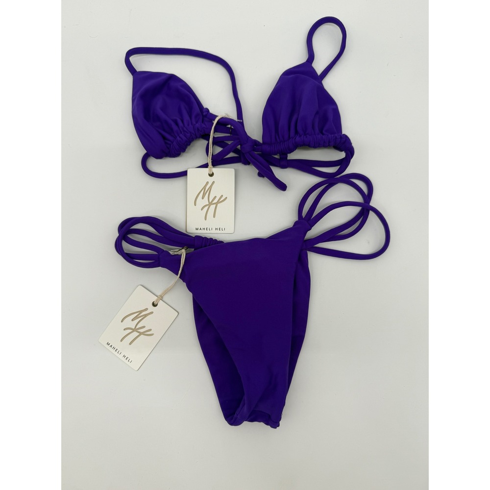 Maheli Heli Purple Triangle‎ Bikini Set Multi-Strap High Cut Swimsuit NWT